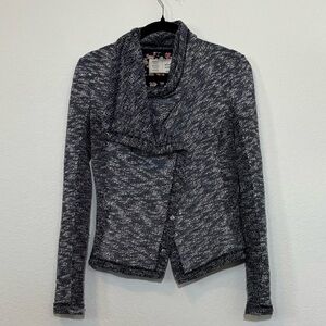 Anthropologie Saturday Sunday Women's Navy Blue/White Knit Moto Jacket Sweater